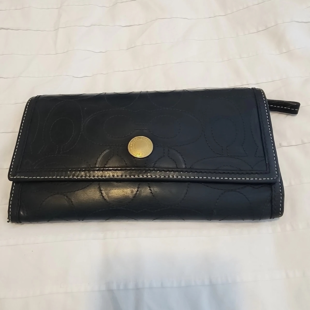 Coach Black Leather Wallet with Gold Accent